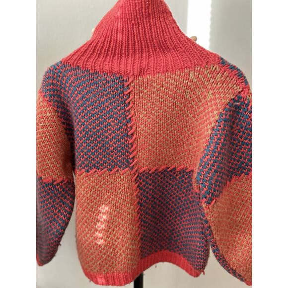 Vintage Arnold Palmer Renown Chunky Knit Turtleneck Sweater Red Blue Women P - Picture 3 of 11